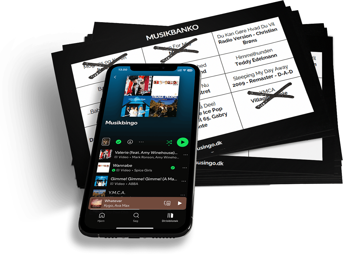 Muziekbingo op telefoon met Spotify en bingokaarten
